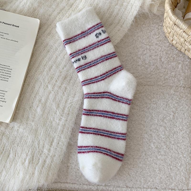 Pink Australian Velvet Socks Season Warm Medium Tube Socks Piled Thickened Home Sleep Socks Cute Cartoon Stockings