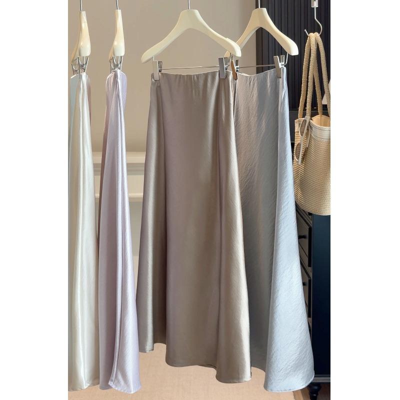Popular temperament Liu Guang soup skirt~ acetic acid satin fishtail skirt skirt skirt women's spring new thin hip skirt