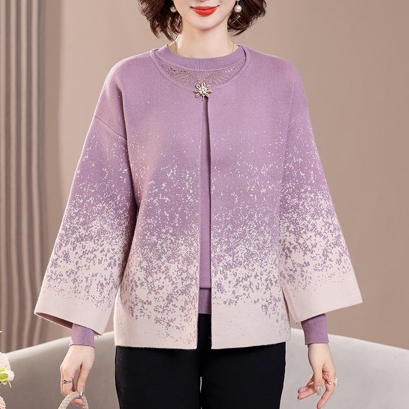 

Вязаный кардиган Hengyuanxiang Осень 2025 для женщин среднего и пожилого возраста 4XL (135–150 jin)