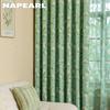 1 STÜCK NAPEARL Ländlicher Stil Sommer Grün Blumenmuster Vorhänge Vollverdunkelungsvorhänge für Schlafzimmer Wohnzimmer Balkonfenster zur Heimdekoration