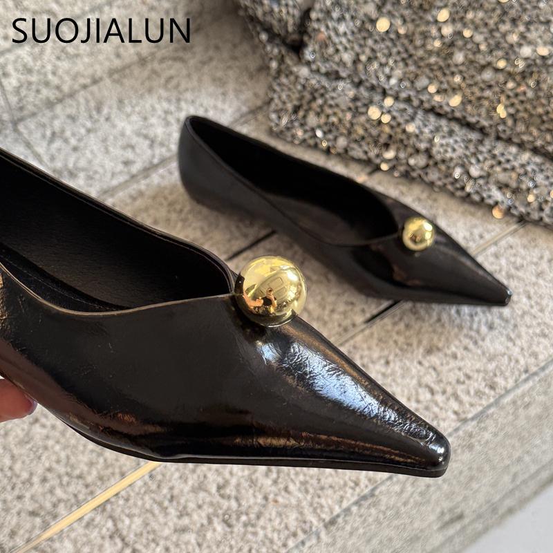 Fashion SUOJIALUN 2025 New Brand Women Flat Shoes Fashion Pointed Toe Shallow Slip On Ladies Boat Shoes Soft Flat Heel Dress Ballerina S