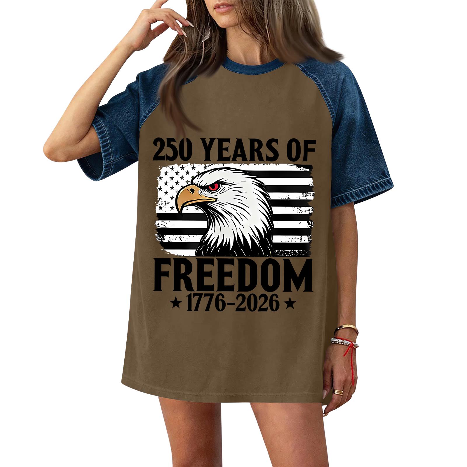

Women s Casual Short Sleeve T Shirt Denim Patchwork 250 Years Independence Day Graphic Tee Comfortable Fit L