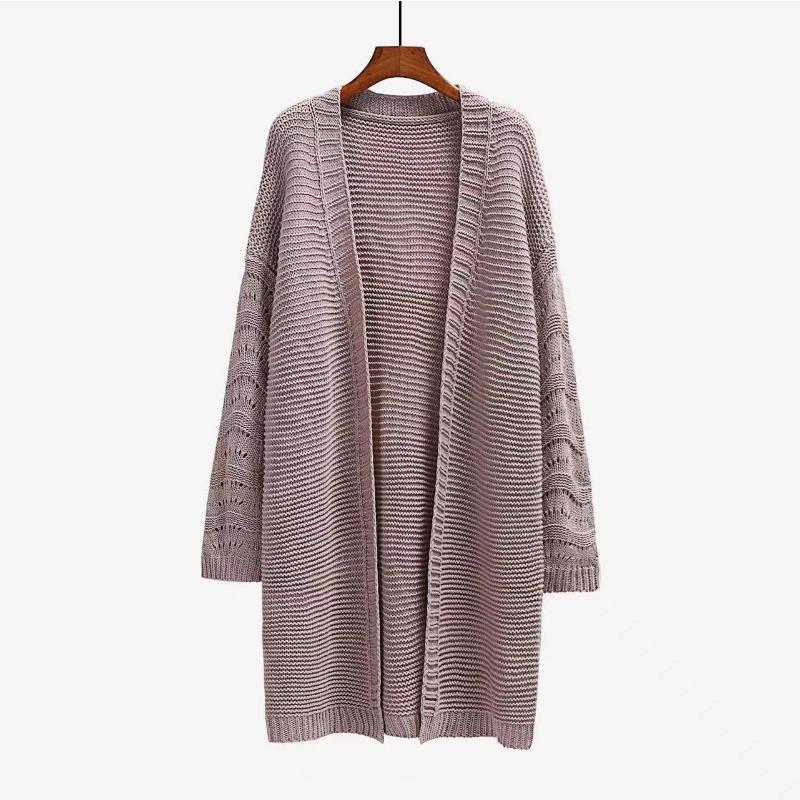 IHUASU Cardigan lung de toamnă și iarnă, culoare uni, pulover de modă tricotat pentru femei