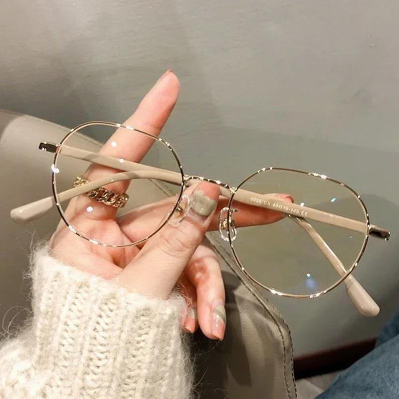 Fashion Metal Polygons Anti Blue Light Glasses Women Vintage Computer Eye Protection Eyeglasses Round Plain Spectacles