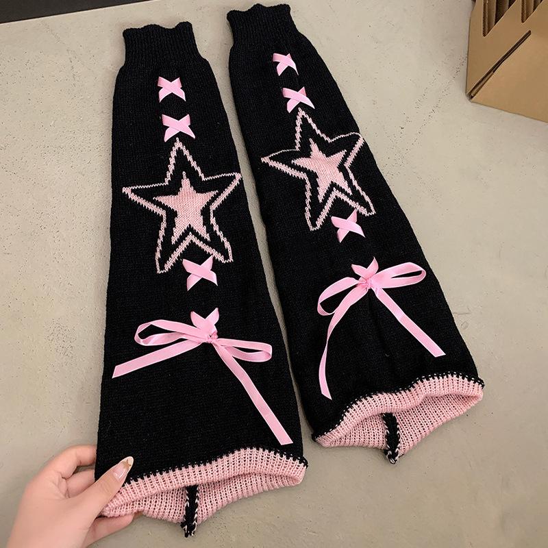 Knit Skull Lace-Up Wide Flare Leg Warmers for Women