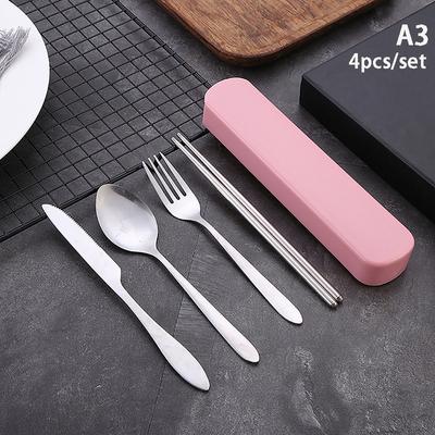 2/3/4 Stück Edelstahl Tragbare Bestecksets Essstäbchen Löffel Gabel Messer Reise Studenten Picknickset Küchenzubehör