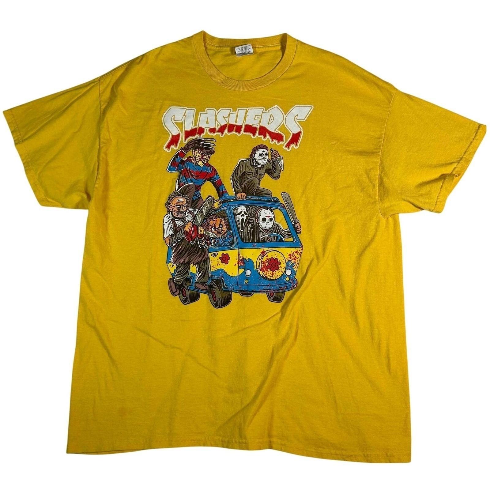 Gildan Slashers Horror Movie Mashup Yellow Graphic Mens XL Mystery Van Unisex T-Shirt XL