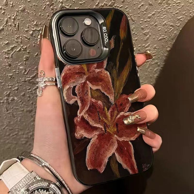 Oil Painting Lily Flower Retro Pattern Phone Case For iPhone 17 Air Pro Max 16 15 14 13 12 11 Pro 16 Plus Mini Shockproof Cover