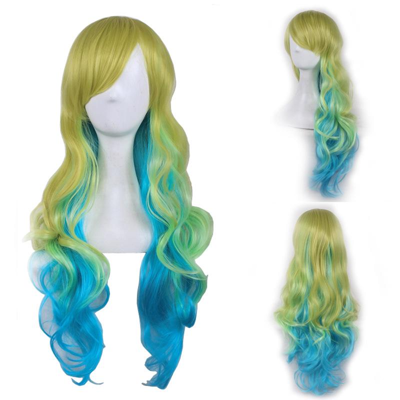 Parrucca Cosplay di Miss Kobayashi's Dragon Maid Lucoa, Gradiente Giallo-Verde a Blu, Capelli in Fibra ad Alta Temperatura