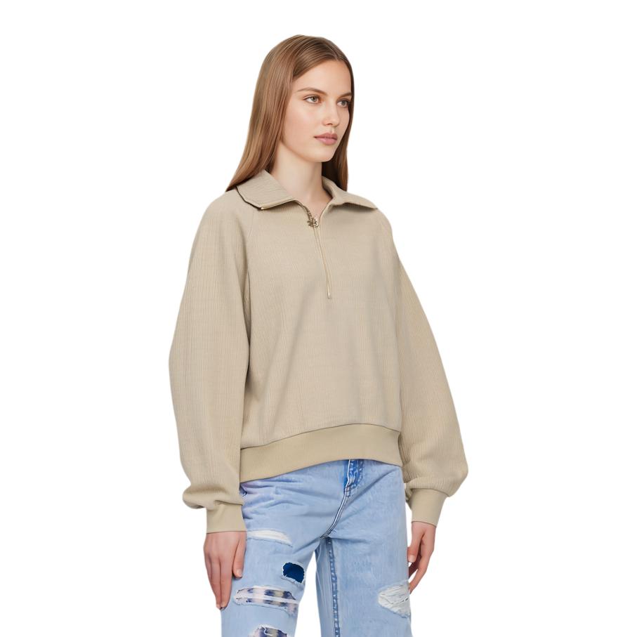 Li-Ning Sports Trend Series Solid Color Loose Pullover Sweatshirt Women Tops Light-Glazed-Brown AWDT832-5