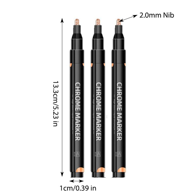 3/1pcs Chrome Pen Markers Mirror Waterproof Paint Repair For Rock Ceramic Glass Metallic Gold Silver Copper 2mm Nib