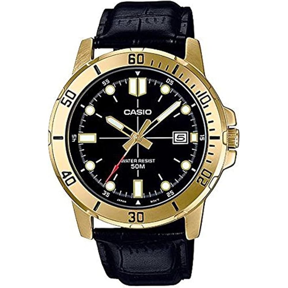 Casio MTP-VD01GL-1E Analog Watch Black Leather Strap Water Resistant Men s Timepiece