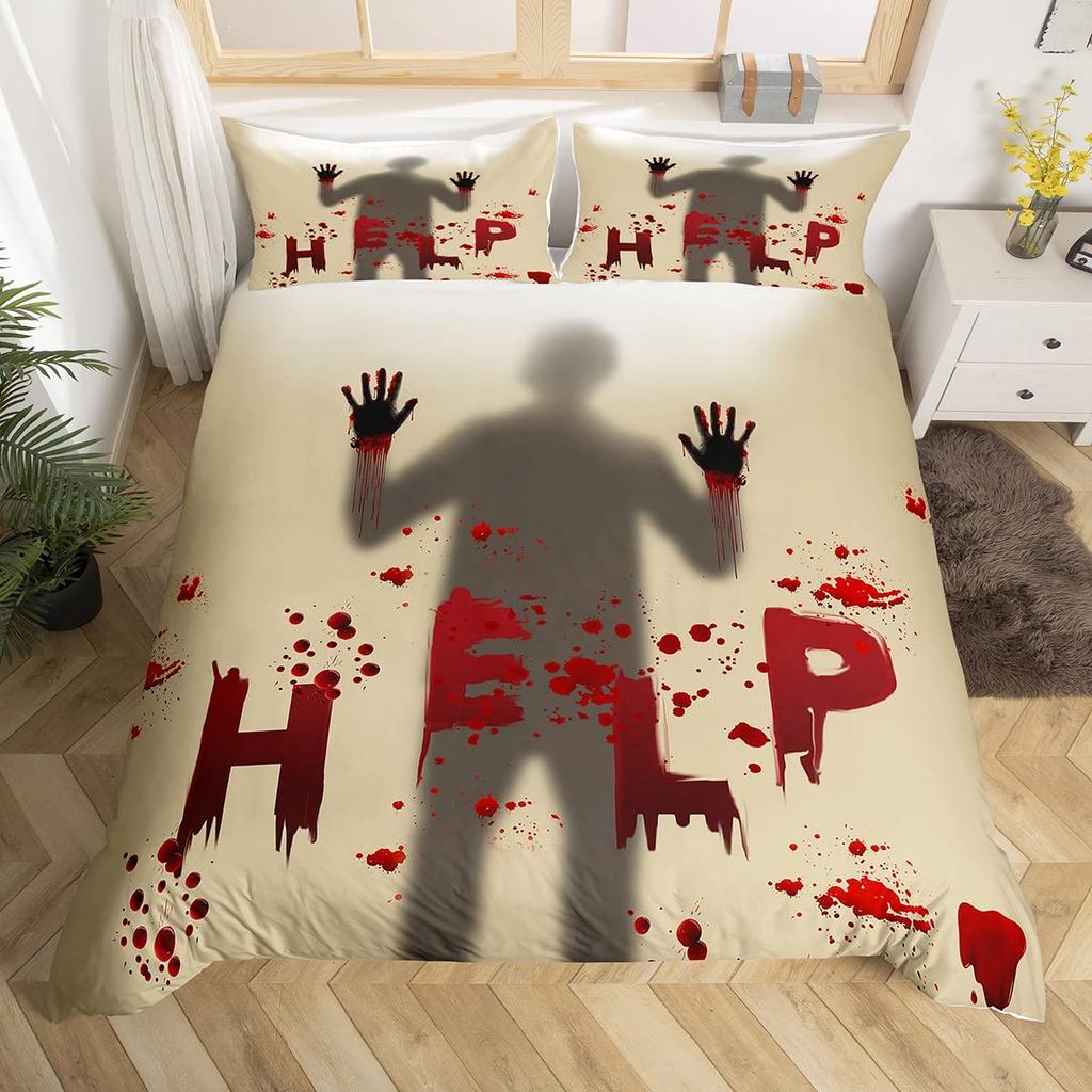 Scary Horror Movie Duvet Cover Set Dark Terror Killer Bloody Bedding Set Horrible Halloween Quilt Cover Single/Double/King Size