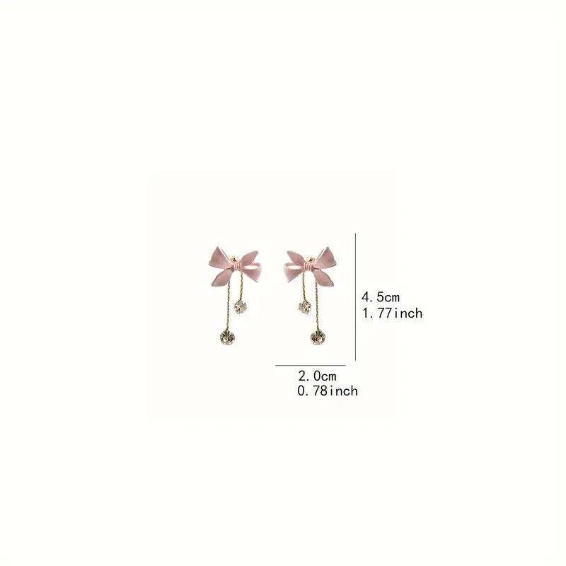 Fashionable Pink Bow Zircon Tassel Pendant For Women's Party Jewelry Earrings