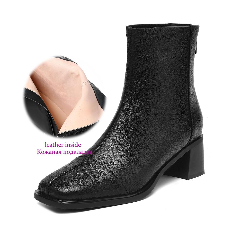 Krazing Pot Sheepskin Autumn Winter Shoes Thick Heels Size 42 Square Toe Zipper Vintage Ankle Boots