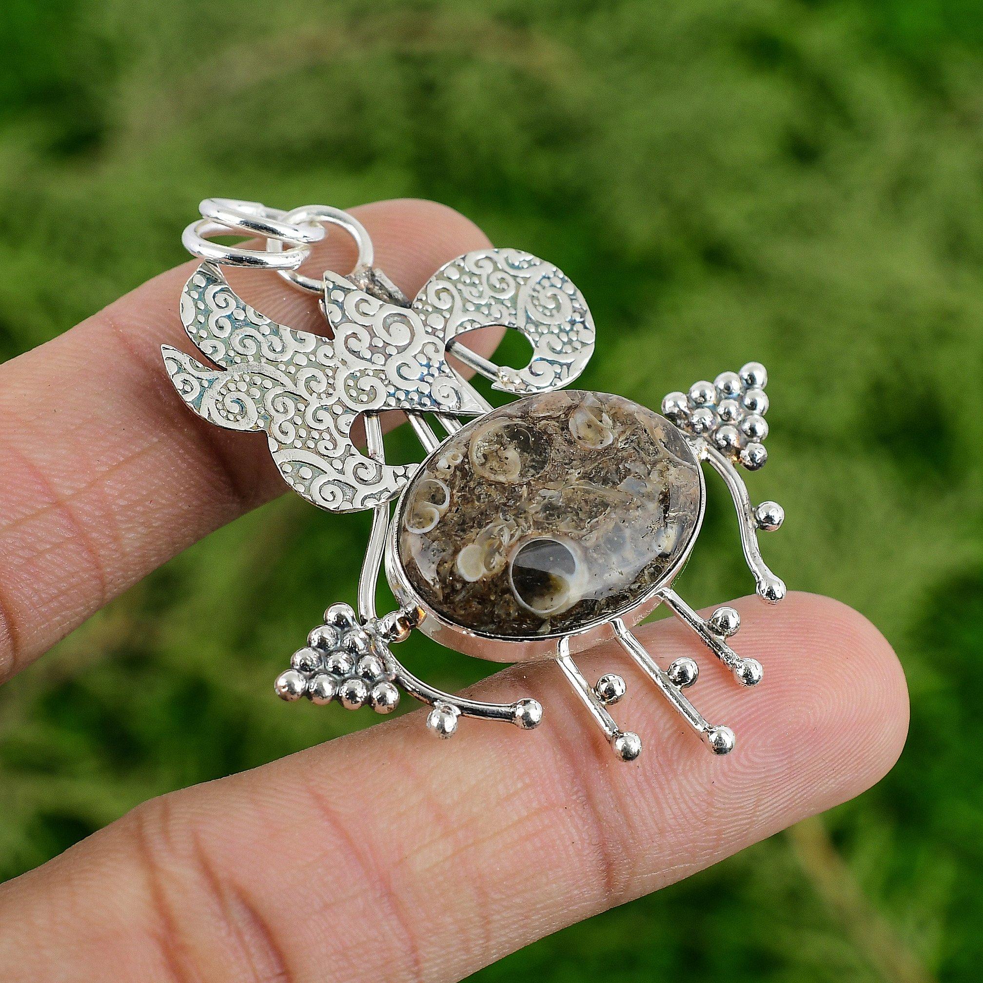 

925 Silver Oval Turritella Agate Stone Daughter Wedding Boho Bezel New Pendant