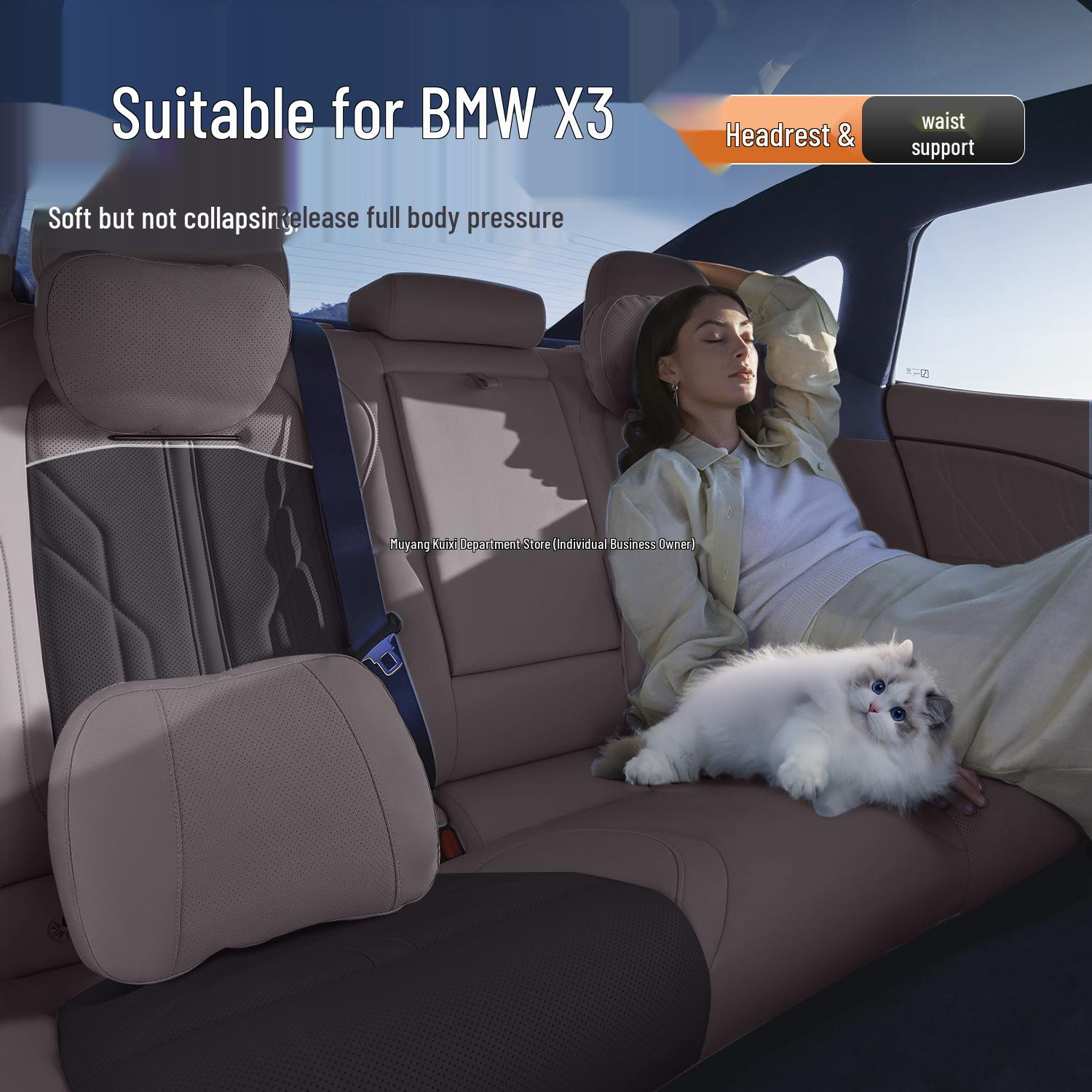 BMW X3 Headrest Lumbar Support & Neck Protection Pillow by Kuixi