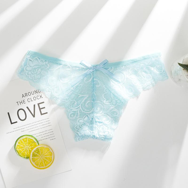 Ladies Spring and Summer Sexy Lace Bow Naked Feeling Pure Cotton Crotch Low Waist Triangle Briefs