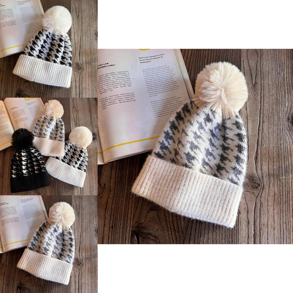Knit Hat For Women With Vintage Houndstooth Pattern And Warmth For Autumn Winter Fashion