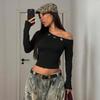 Europäischer Stil Damen Asymmetrisches Off-Shoulder Lochstickerei Cropped Pullover Top - Herbst Neuankunft