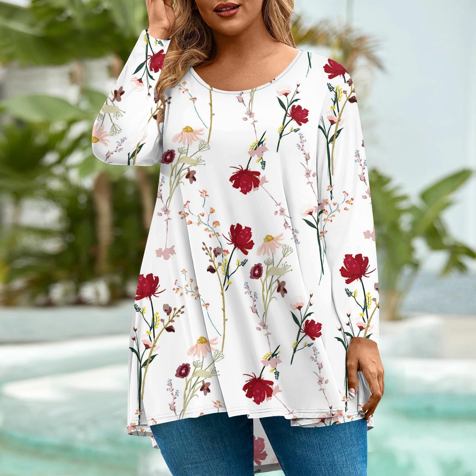 

Женская мода большого размера с круглым вырезом и длинным рукавом, повседневный свободный пуловер с принтом L красный