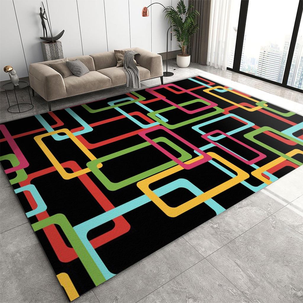 Moderner geometrischer Stil Teppich Bunter Druck Retro Bodenläufer Zeitgenössische Dekoration Weiche rutschfeste Matte für Wohnzimmer Schlafzimmer