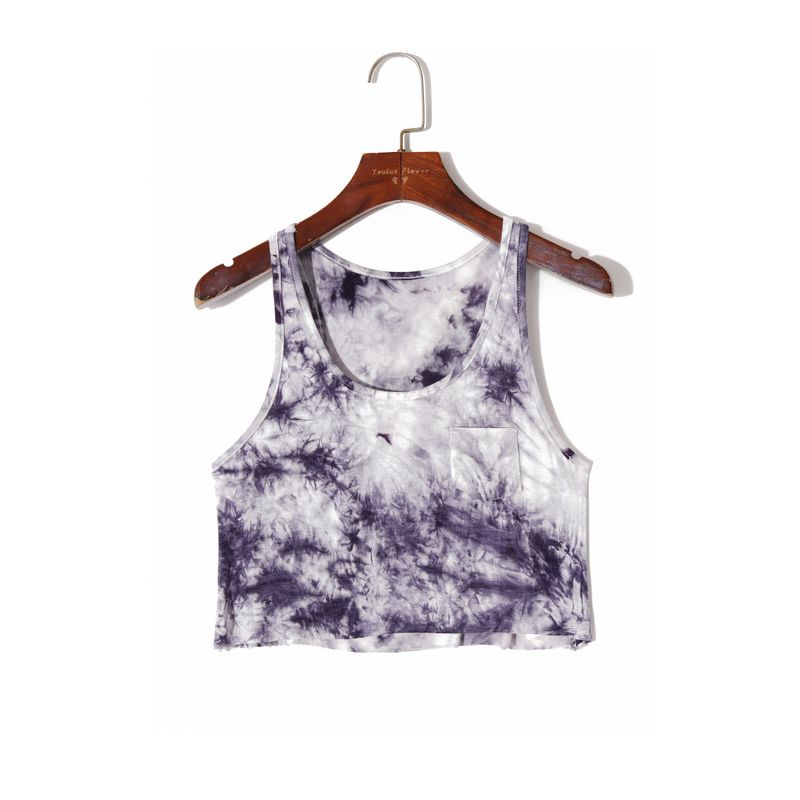 

2024 Summer Women s Clothing Fashion Style Stylish Print round Neck Pullover Sleeveless Silm Stretch Plaid Short Vest Gray purple S