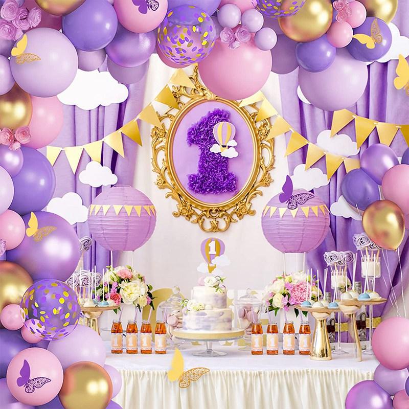 Butterfly Pink Purple Balloon Garland Arch Kit Birthday Party Decor Kids Baby Shower Latex Ballon Chain Wedding Party Supplies
