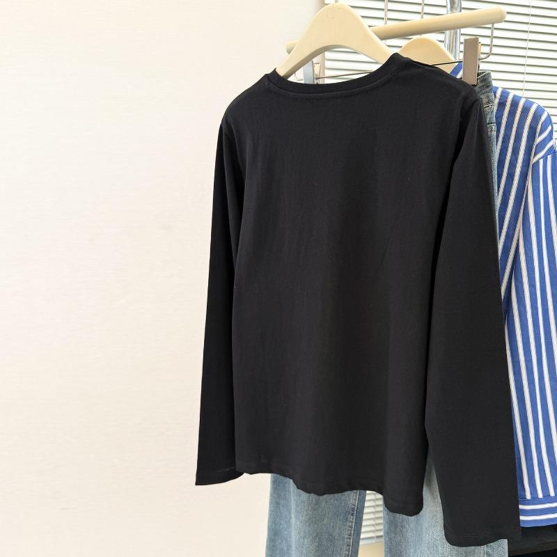 Wind Shot Split Hoop Long Sleeve T-Shirt Women's Season Loose Inner Bottom Shirt Top