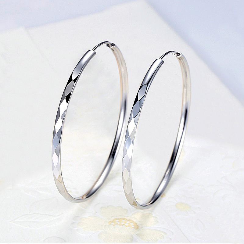 Elegant Silver-Plated Large Round Circle Hoop Earrings for Women - European Slimming Style