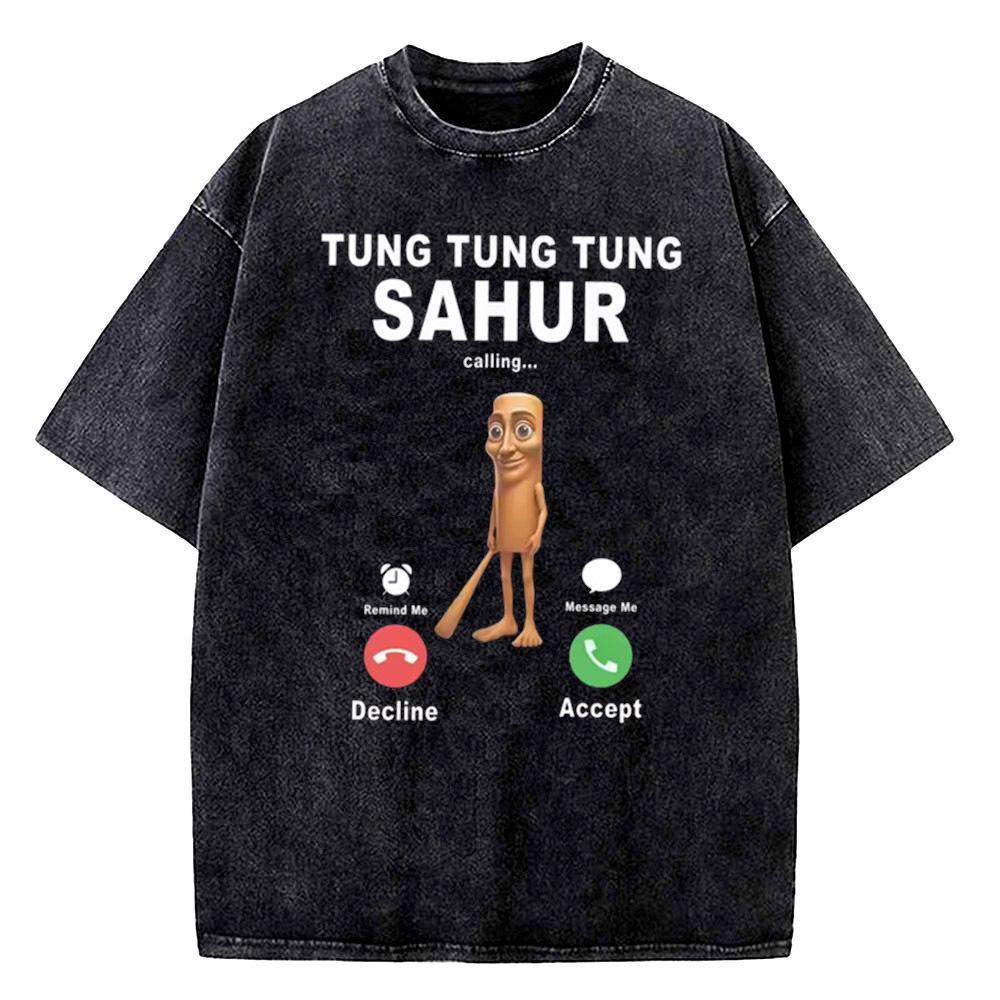 Tung Tung Tung Sahur cotton Vintage Washed shirt teen aesthetic Psychedelic Graphic streetwear shirt Graphic graphic Pastel
