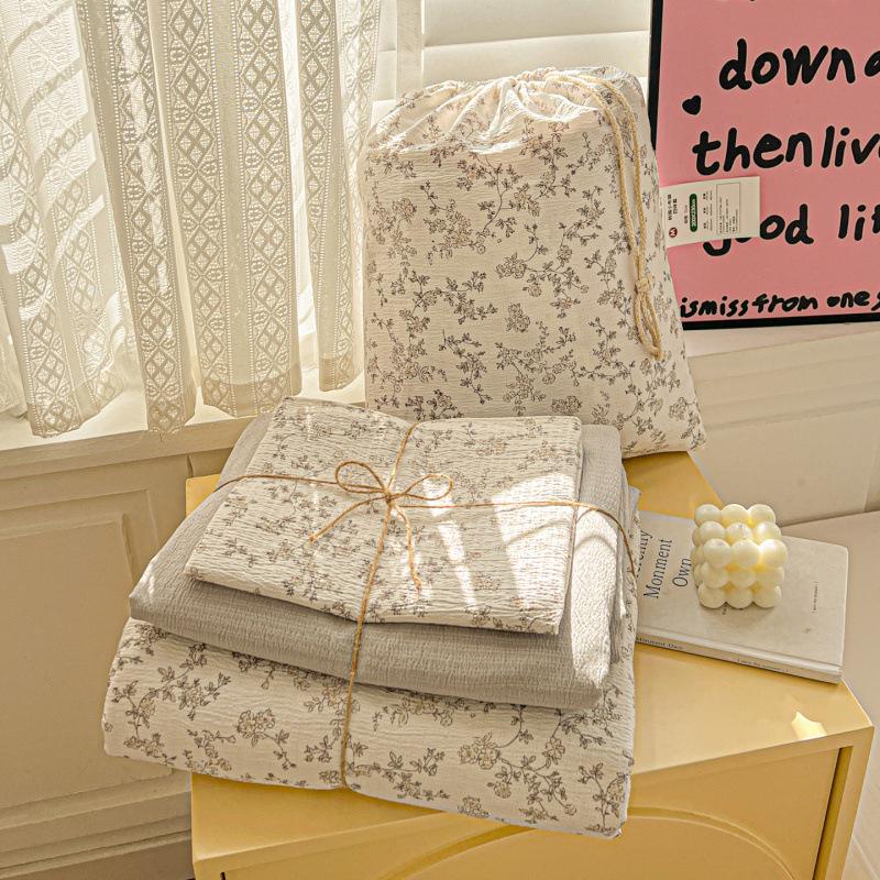 

Breathable Washable Cotton Gauze Bedding Set: Double-Layer Duvet Cover, All-Season Bed Sheets (4-piece) for Dorms. 150x200cm Single Duvet Cover