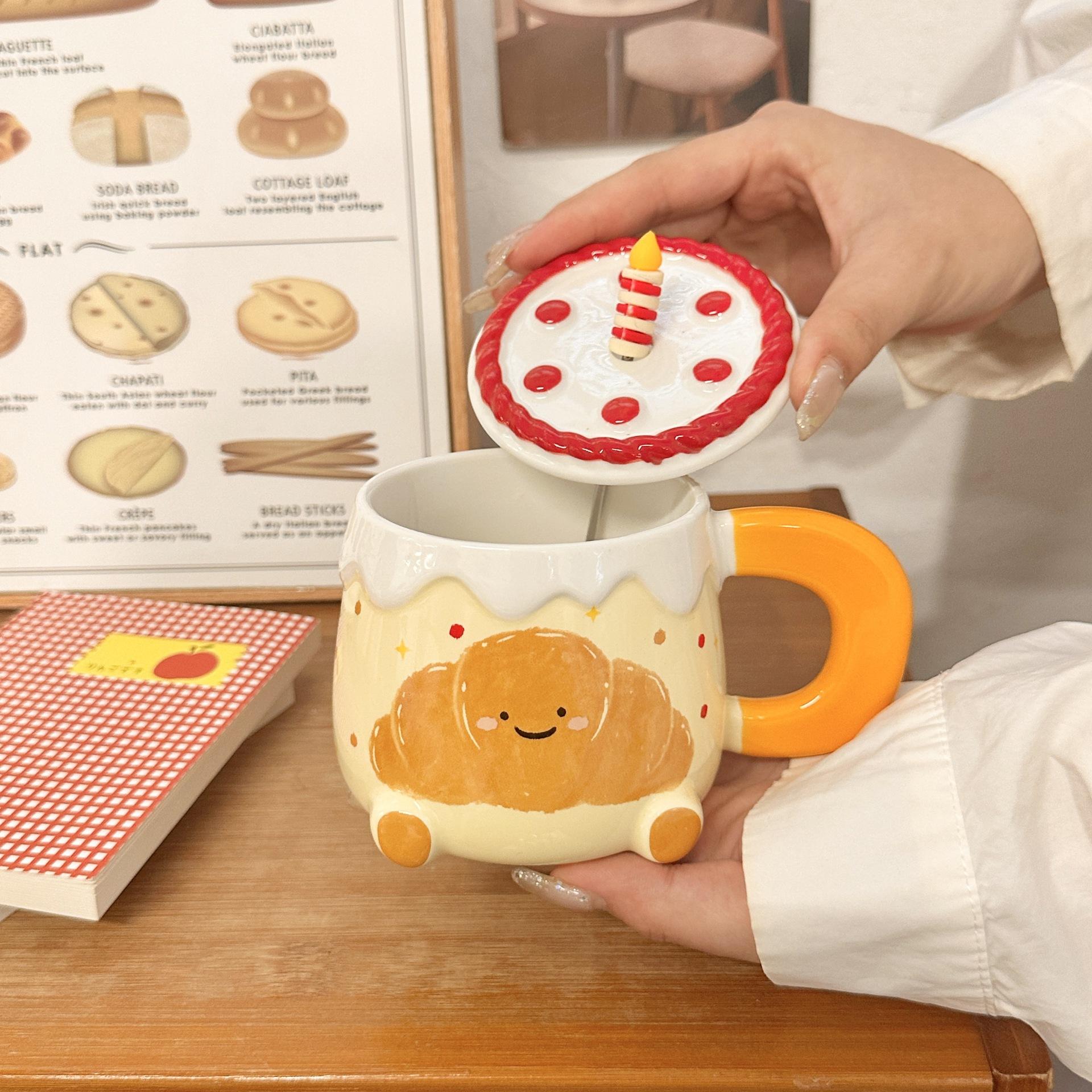 

Cute High-Value Water Cup Ceramic Mug With Lid Girls Home Cup Office Breakfast Coffee Milk Cup 301-400ml