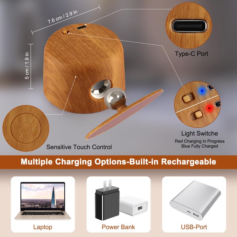 Magnetic wall lamp, 360 degree rotatable night light, remote control desk lamp, bedside lamp, touch adjustable color change, tim
