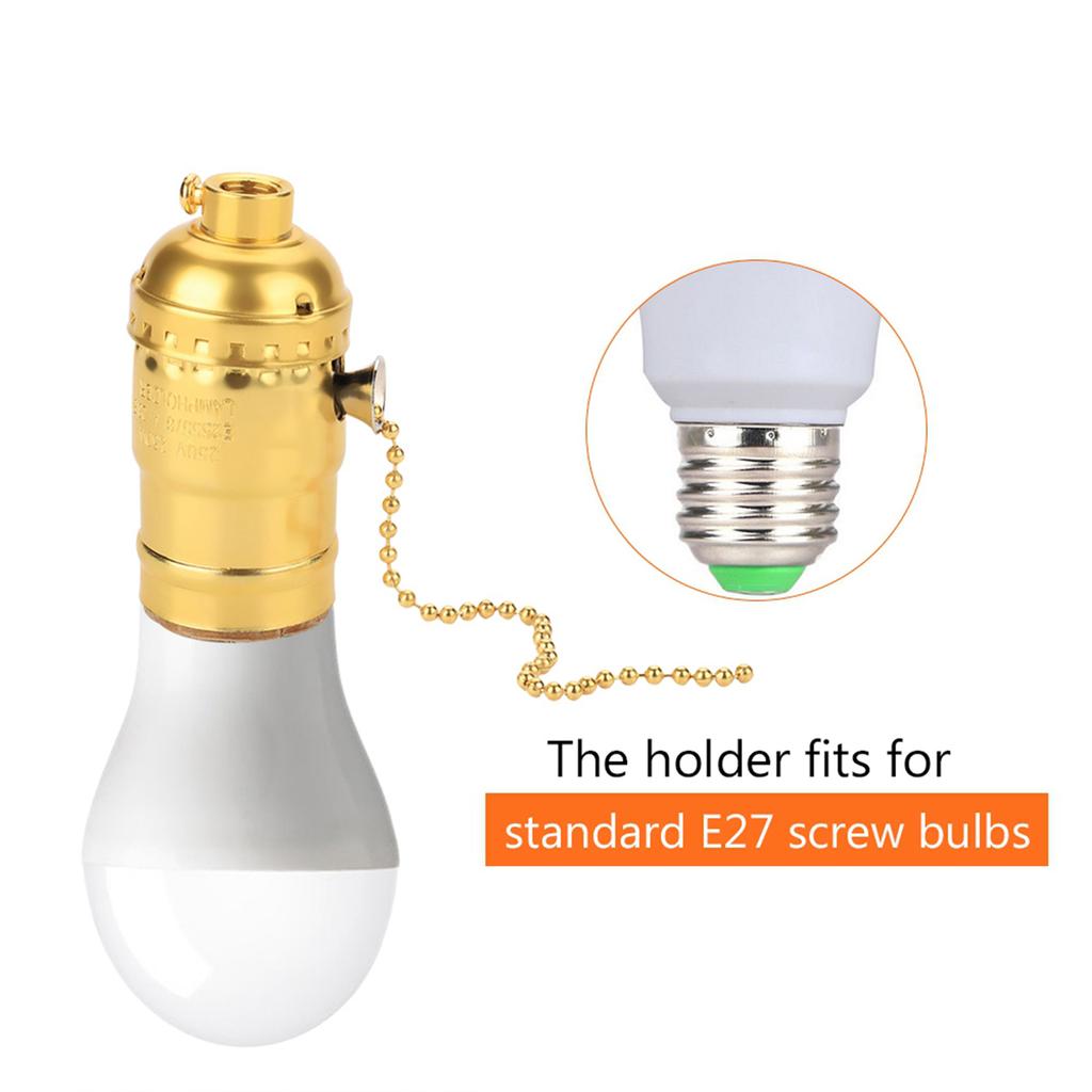 E27 Aluminum Vintage Light Socket with Pull Chain Desk Table Lamp Lighting Holder Screw Base