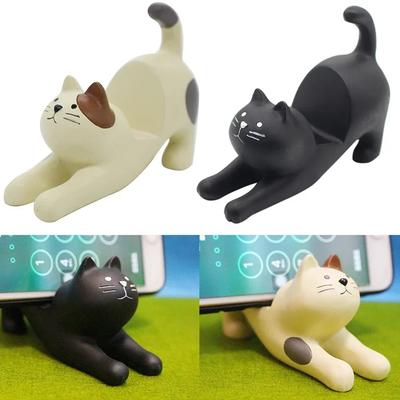 1 Pcs Cute Lazy Bracket Cat Shape Resin Phone Holder Desktop Stand Fixing Mini Portable Multi-functional Holder Decoration