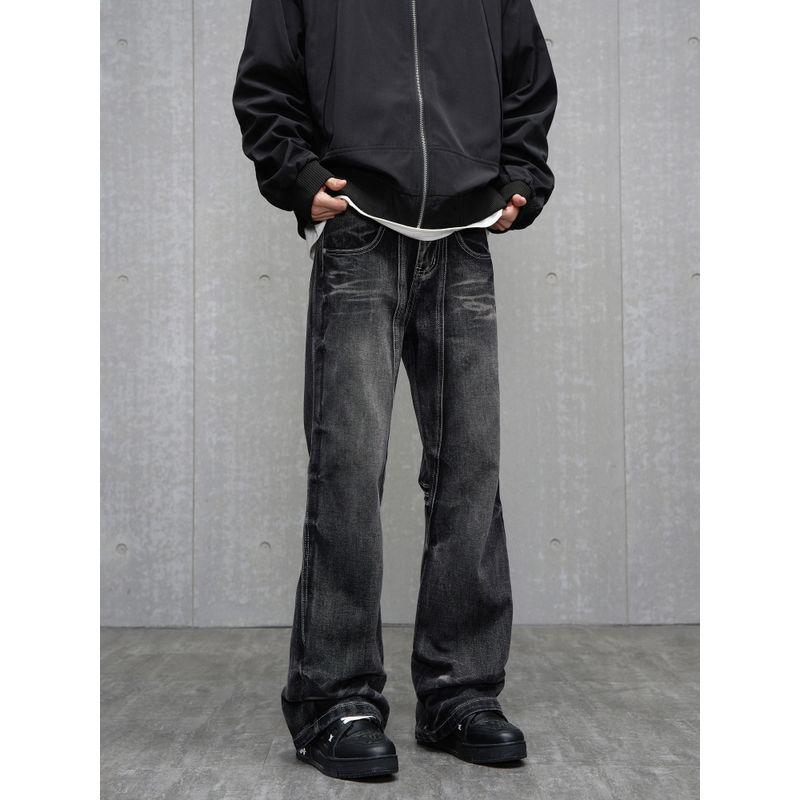 Gofb American-Style Patchwork Deconstructed Design Jeans for Men and Women, Trendy Flared Casual Drape Hip-Hop Pants