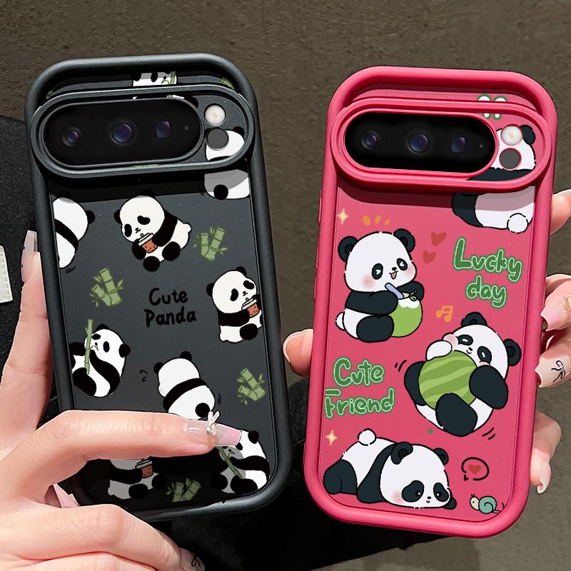 Cute Pandas Pattern Soft Phone Case For Google Pixel 9 Pro XL 8 Pro 8A TPU Matte Shockproof Lens Protection Bumper Cover