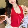 Summer women's new Korean Spice Girls sexy slim European and American style bow lace neck sling vest top
