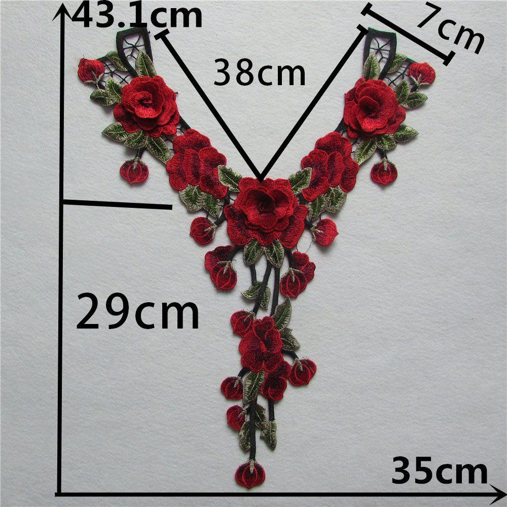 Röd I Polyesterbroderi Ihålig Krage Sömnadspets DIY-Dekoration Med Cheongsam Kläder Krage Tillbehör