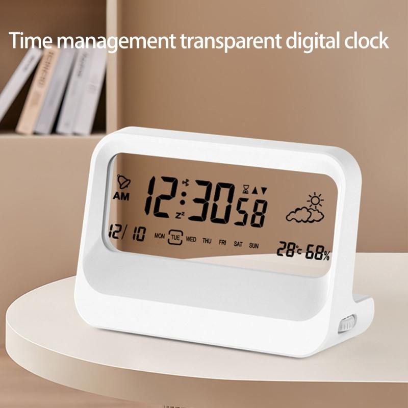 Digital Alarm Clock with Temperature Weather Desk Clock Day of Week Alarm Clocks for Bedroom Living Room Office Bedside