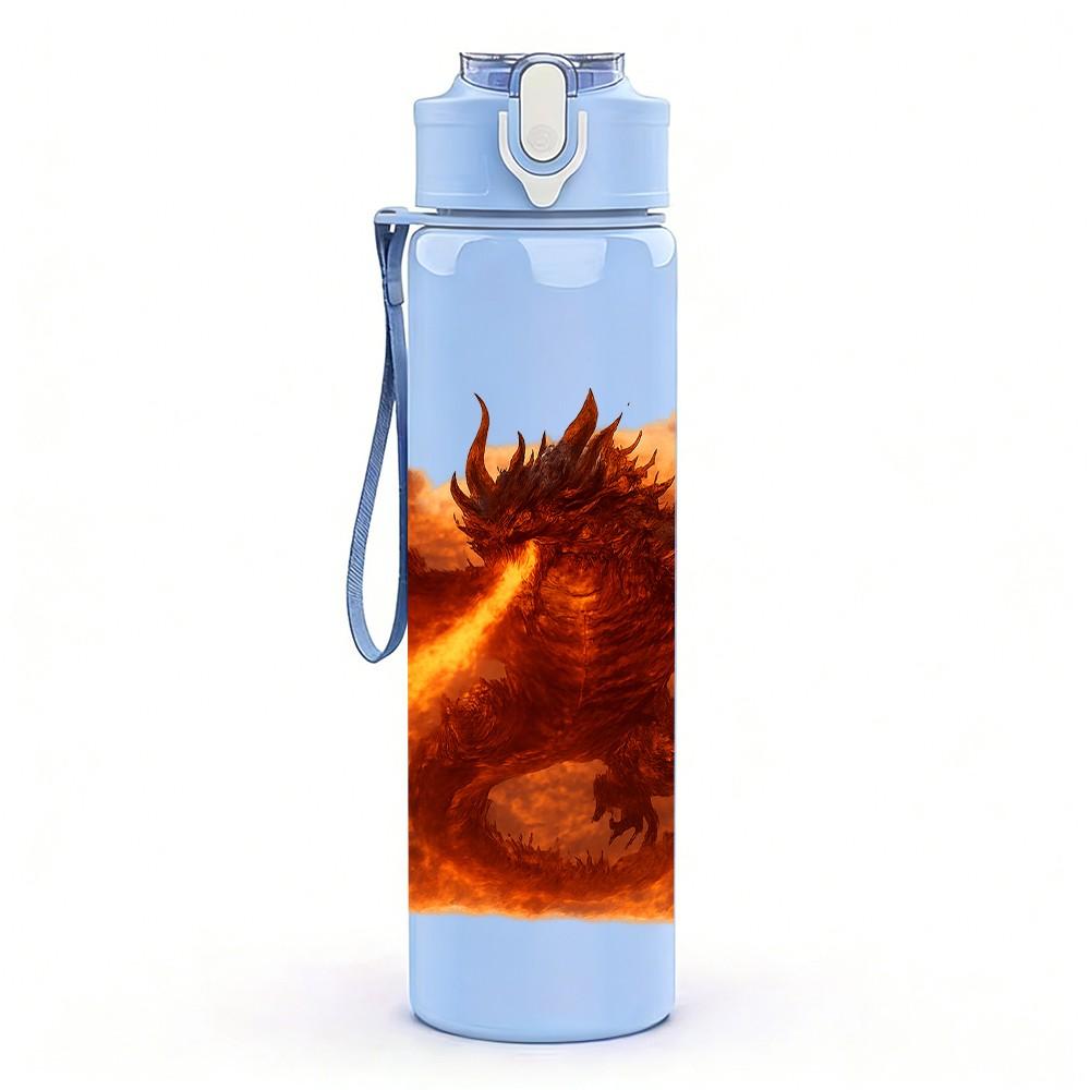1PC Fire Winged Phoenix Bird Flame Print 750ml Color Plastic Sports Water Bottle Leakproof Flip Straw Lid Suitable for Sports Office Home Use