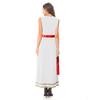 Womens Greek Roman Tunic Dress Square Neck Sleeveless Gold Trim Metallic Shiny Drape Robe Toga Halloween Costume