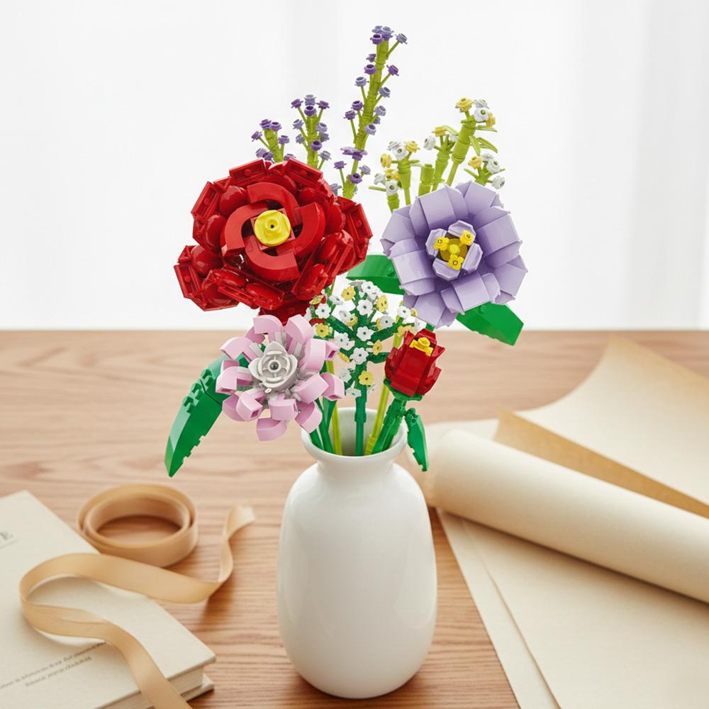 Flower Bouquet Building Blocks Set 628Pcs Abs Material 33Cm Eternal Floral Decor Gift For Women Adults
