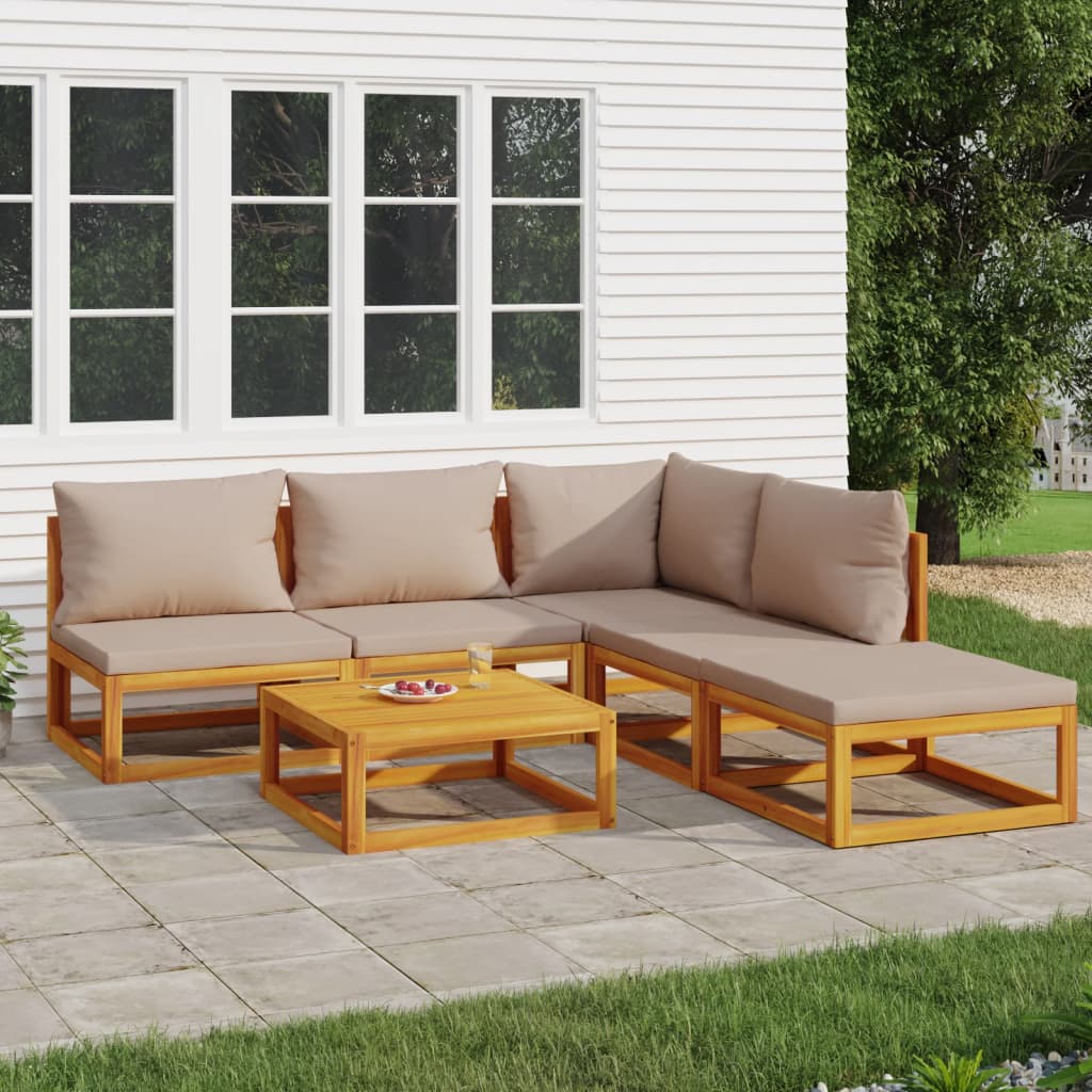 6 piece Garden Lounge Set with Taupe Cushions Solid Wood