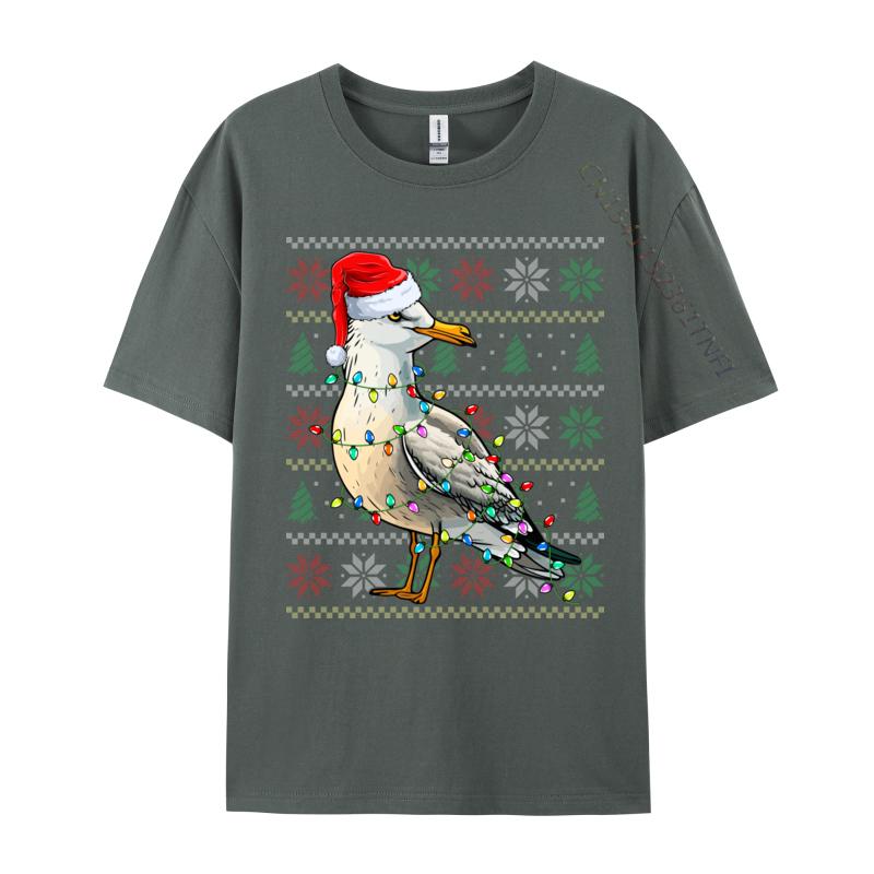 Seagull Wearing Santa Hat Xmas Lights Seagull Christmas T Shirt Funny Homme T-Shirt Pure Cotton Sweatshirt Oversized