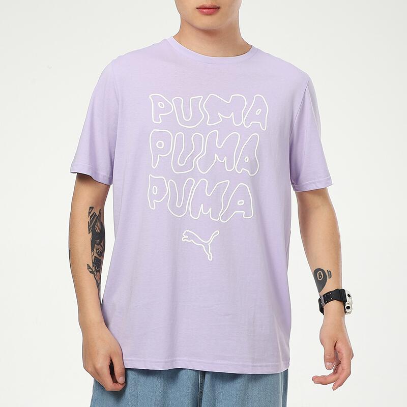 Puma Alphabet Print Casual Sports Short Sleeve T-Shirt Men Tops Light-Purple 532612-16