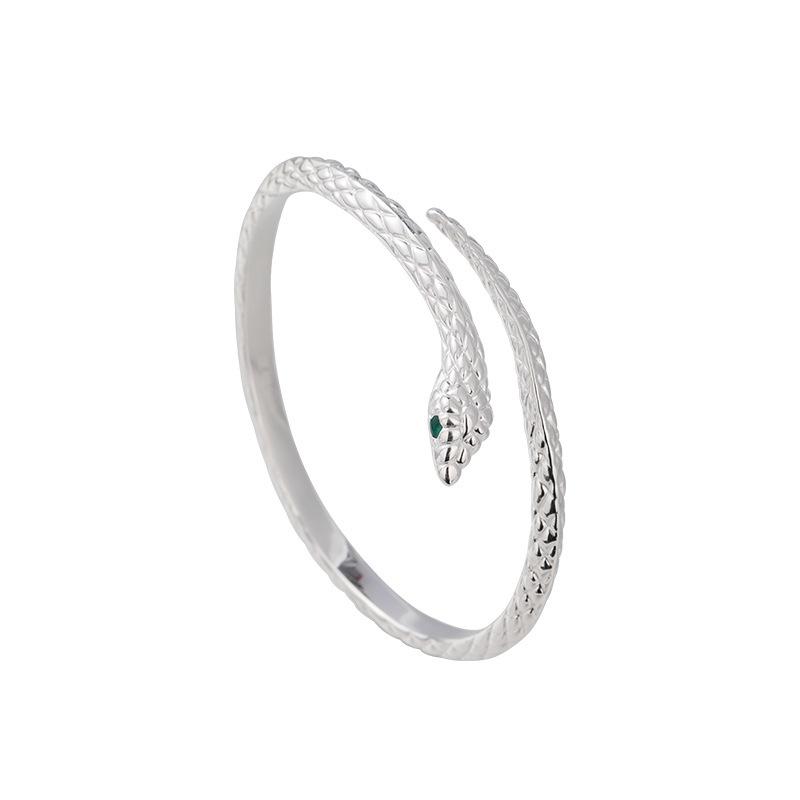 Sterling Silver Snake-Shaped Open Bangle - Unique 999 Fine Silver Jewelry Design
