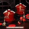 Wedding Tea Set: Red Bowls, Cups, and Chopsticks for Bride's Dowry
