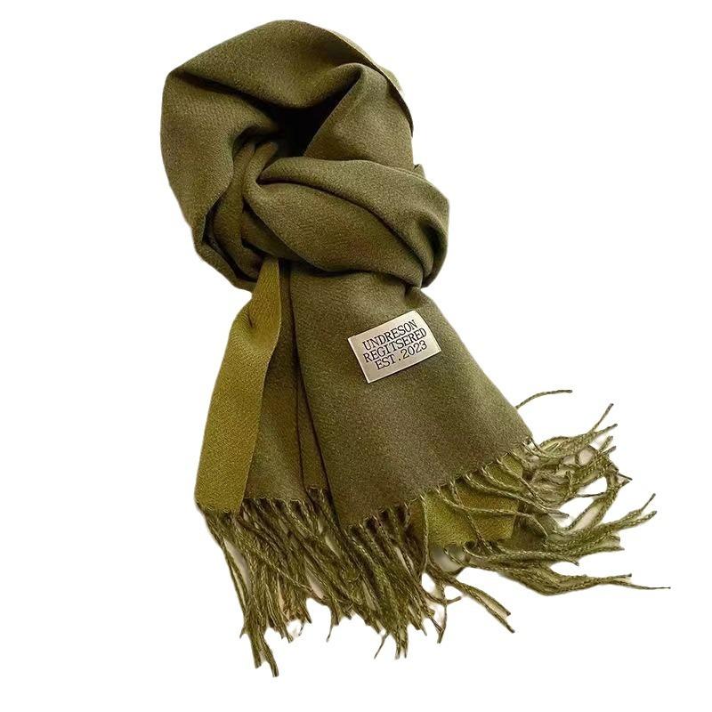 Double-sided Solid Color Cashmere Scarf Women's Thickened Warm Premium Scarf Shawl